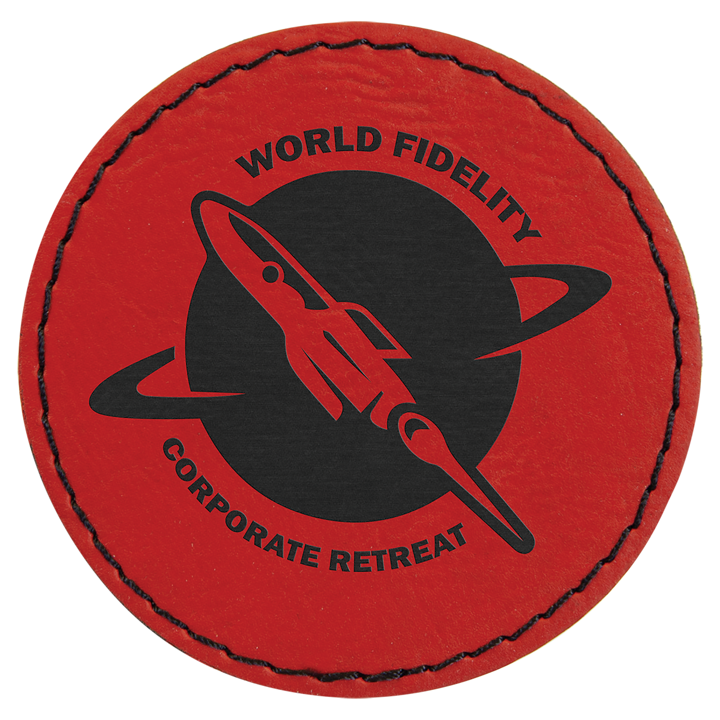 Round Red Laserable Leatherette Patch with Adhesive