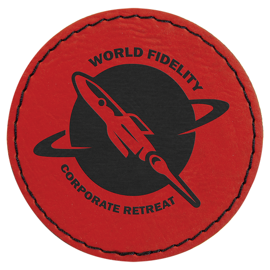 Round Red Laserable Leatherette Patch with Adhesive