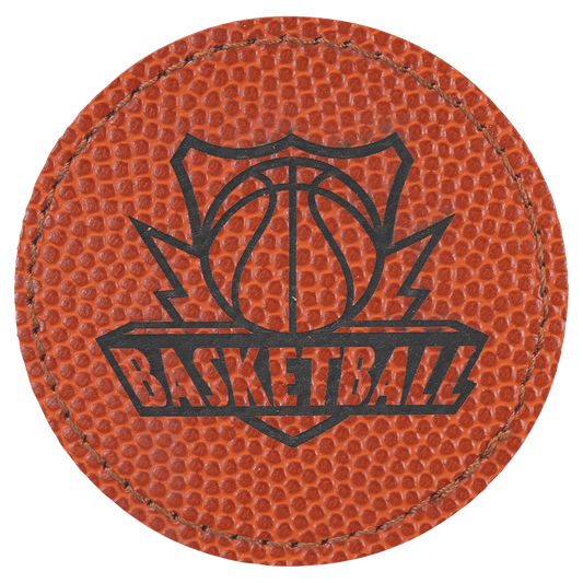 2 1/2" Round Basketball Laserable Leatherette Patch with Adhesive