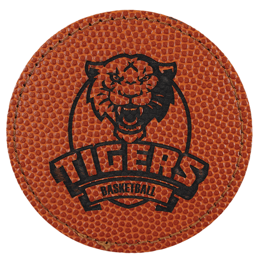3" Round Basketball Laserable Leatherette Patch with Adhesive
