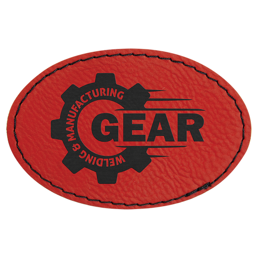 Oval Red Laserable Leatherette Patch with Adhesive