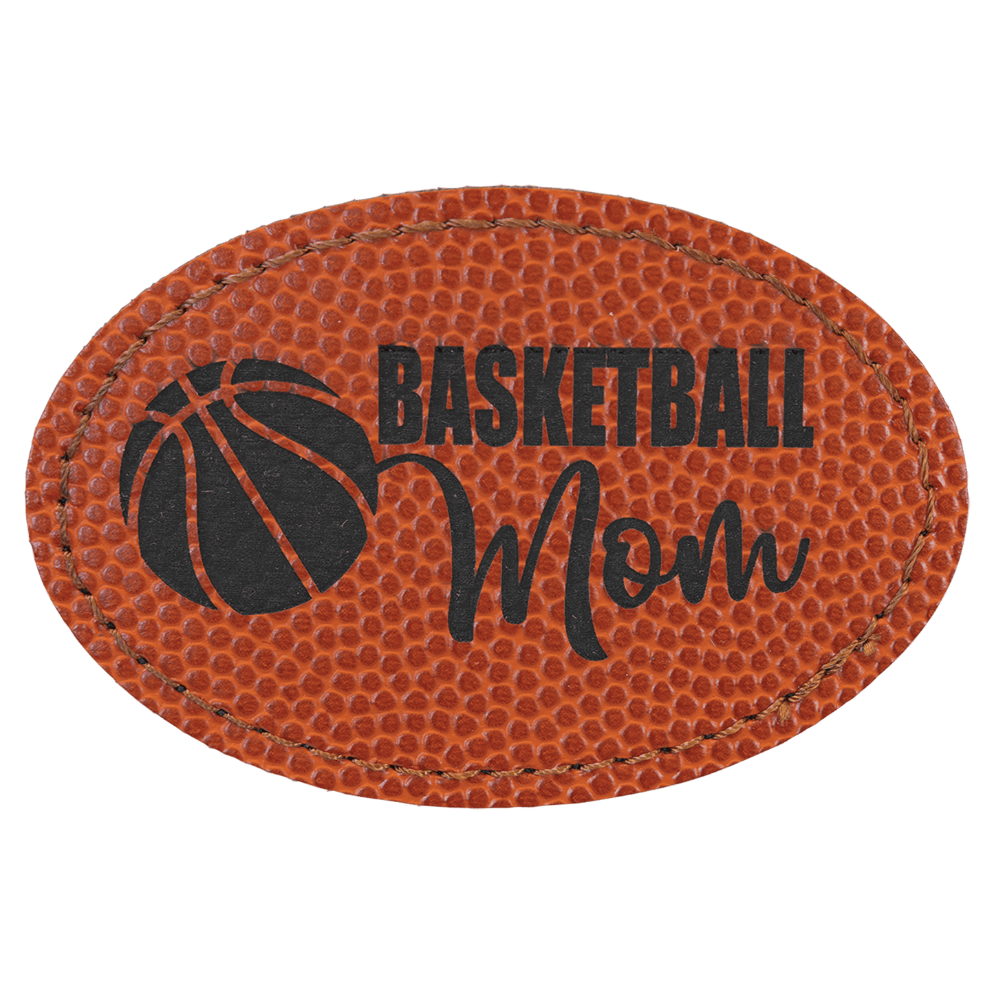 3" x 2" Oval Basketball Laserable Leatherette Patch with Adhesive