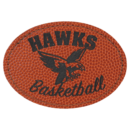 3 1/2" x 2 1/2" Oval Basketball Laserable Leatherette Patch with Adhesive