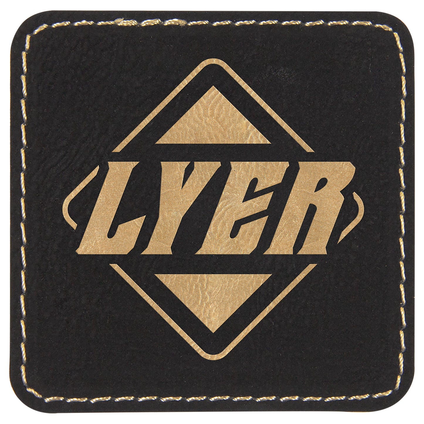 Black/Gold Square Laserable Leatherette Patch with Adhesive