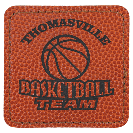 2 1/2" x 2 1/2" Square Basketball Laserable Leatherette Patch with Adhesive