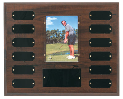 Cherry Finish Perpetual Plaque with 12 Plates & 3 1/2" x 5" Photo Holder