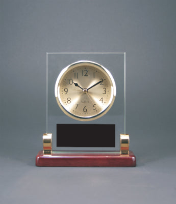 Rosewood Piano Finish Rectangle Clock with Metal Posts