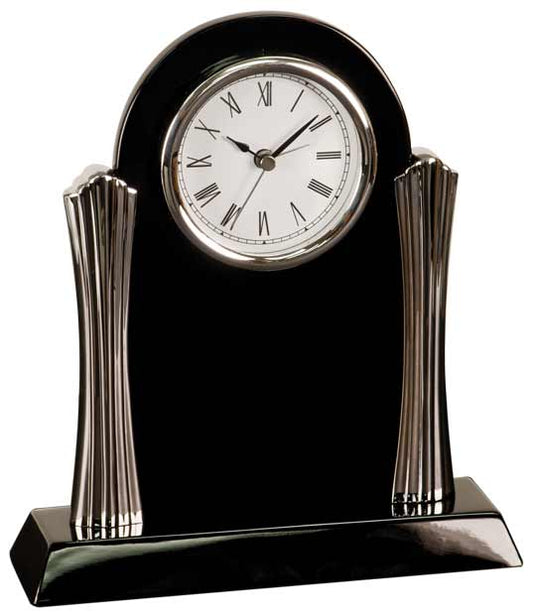 Black Desk Clock with Silver Metal Columns