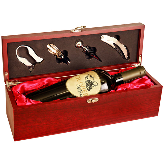 Rosewood Finish Single Wine Presentation Box with Tools