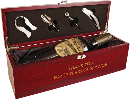 Rosewood Finish Single Wine Presentation Box with 4 Tools