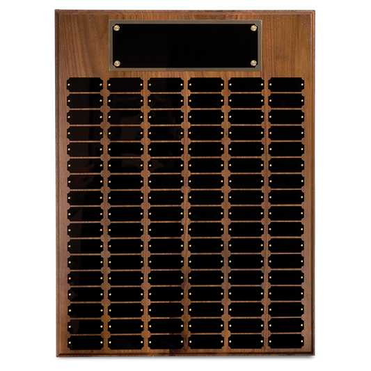 Genuine Walnut Step Edge Perpetual Plaque with 102 Plates